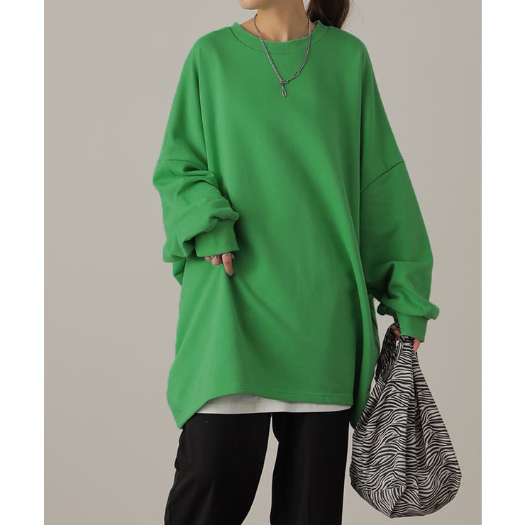 ライムグリーン(パイル地) | トレーナー レディース スウェット 薄手 大きいサイズ 無地 ビッグサイズ | HUG.U