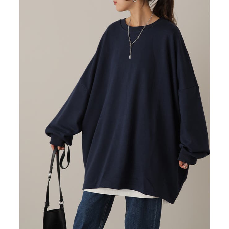 ネイビー(パイル地) | トレーナー レディース スウェット 薄手 大きいサイズ 無地 ビッグサイズ | HUG.U