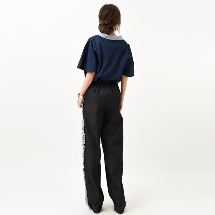 デニム パンツ ワイドパンツ 大きいサイズ ストレートパンツ フリル ジーンズ | HUG.U | 詳細画像22 