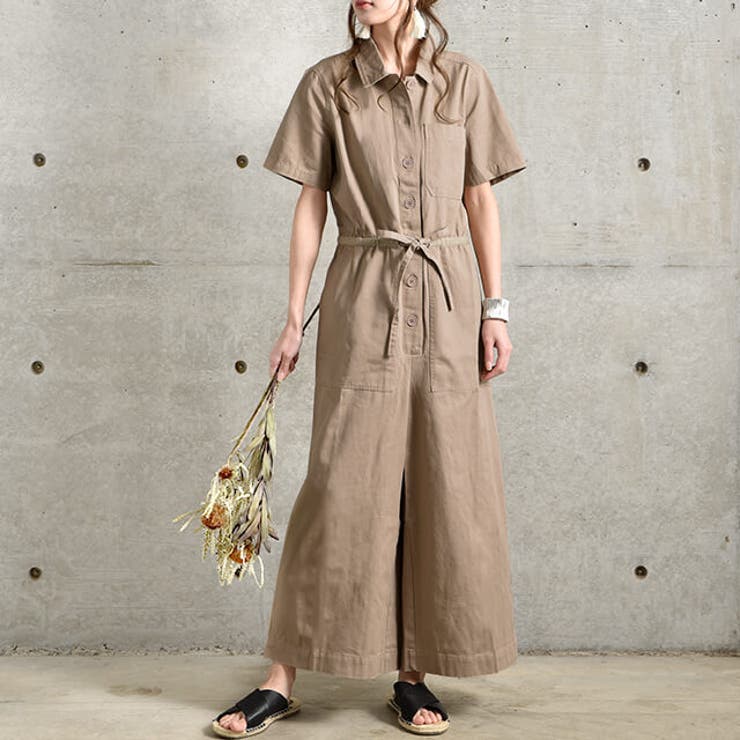 オールインワン レディース サロペット ワイドパンツ 大きいサイズ 半袖 シャ | HUG.U | 詳細画像3 