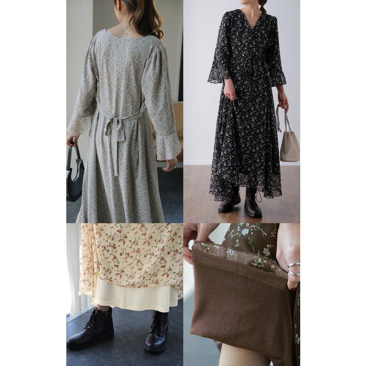 ワンピース シフォン 着痩せ ロングワンピース ロング ワンピ 花形 大きいサ | HUG.U | 詳細画像10 