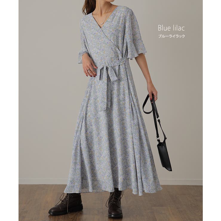 ワンピース シフォン 着痩せ ロングワンピース ロング ワンピ 花形 大きいサ | HUG.U | 詳細画像27 