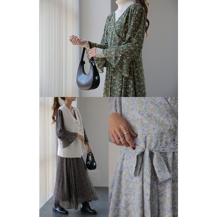 ワンピース シフォン 着痩せ ロングワンピース ロング ワンピ 花形 大きいサ | HUG.U | 詳細画像31 