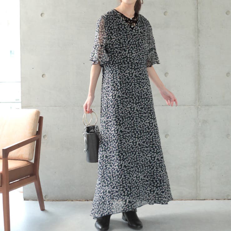 ワンピース シフォン 着痩せ ロングワンピース ロング ワンピ