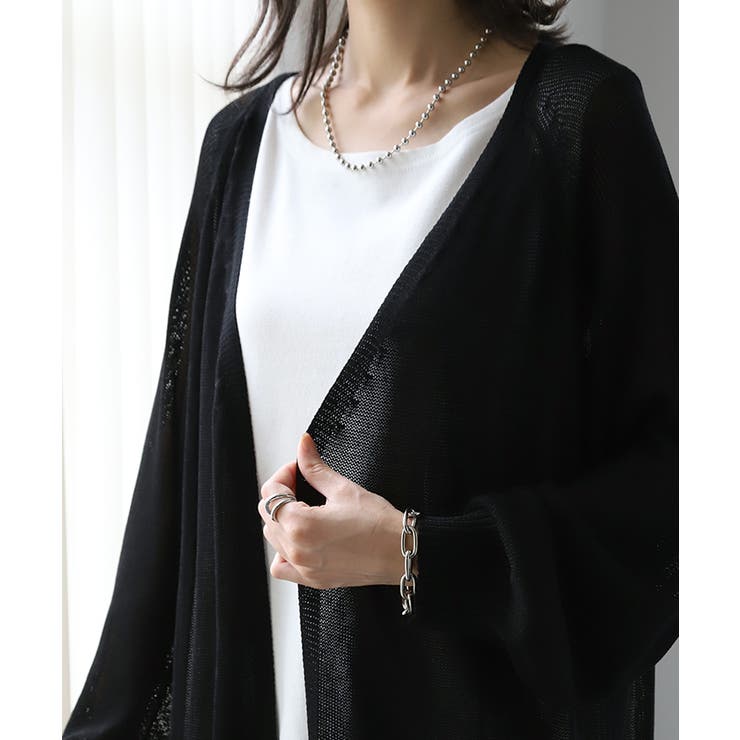 カーディガン レディース ロング 薄手 シアー ロングカーディガン サマーニッ | HUG.U | 詳細画像26 