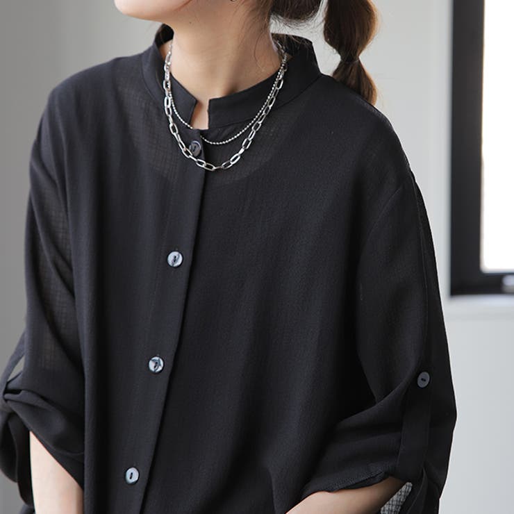 シャツワンピース ロングシャツ レディース シアーシャツ ワンピース 黒 白 | HUG.U | 詳細画像6 