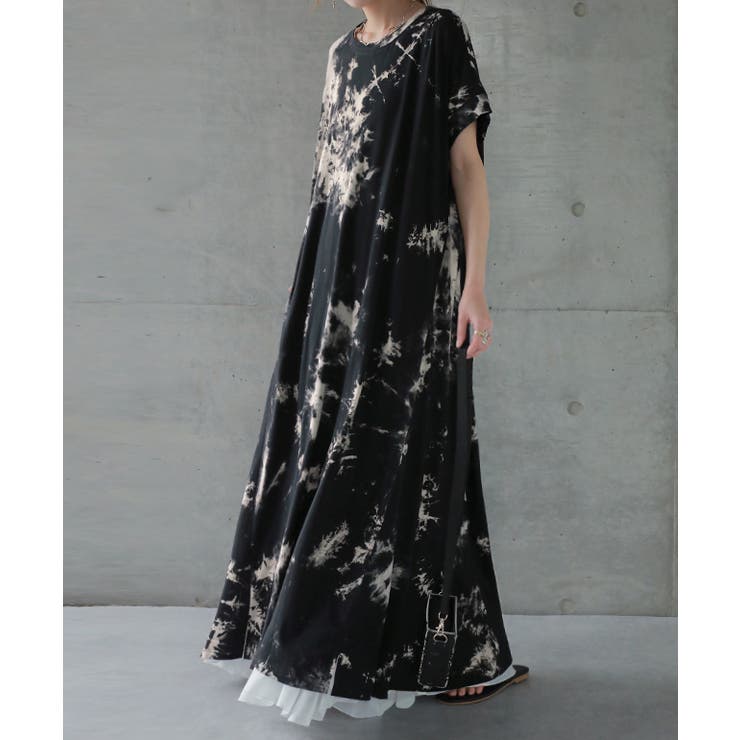 ワンピース レディース 秋 ロングワンピース 半袖 タイダイ柄 Tシャツワンピ | HUG.U | 詳細画像5 