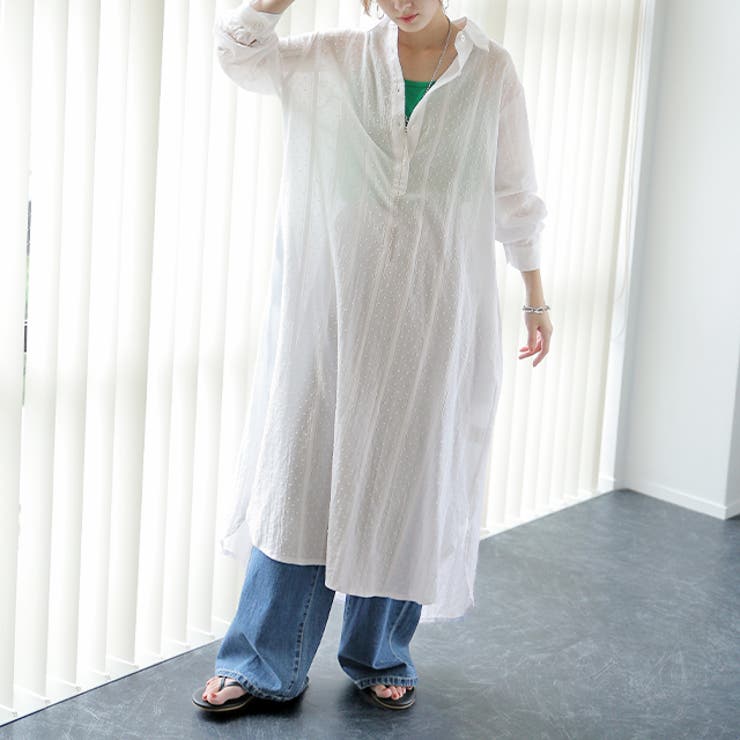 ホワイト | シャツワンピース ワンピース レディース コットン100％ シャツ シアーシャ | HUG.U