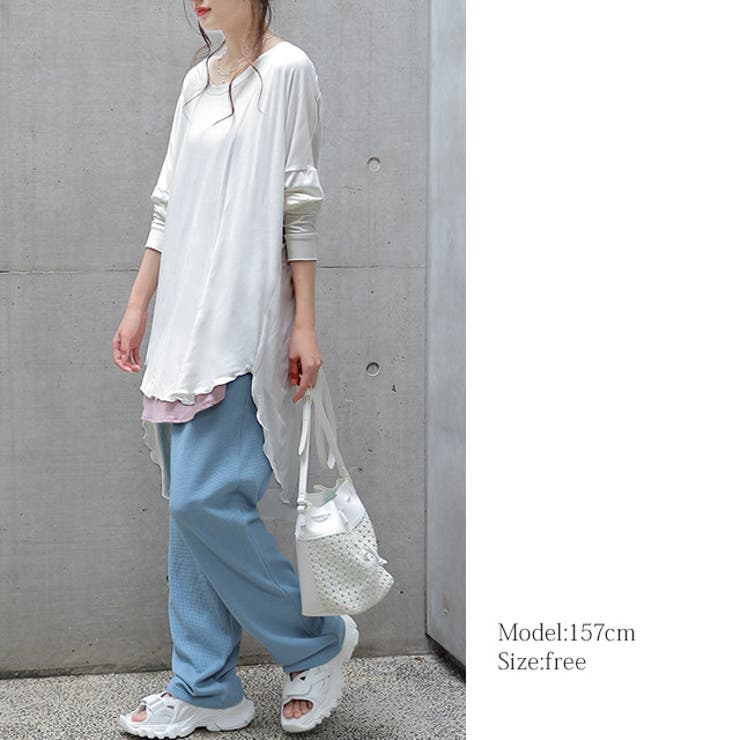 トップス レディース チュニック Uネック Tシャツ シフォン カットソー 七 | HUG.U | 詳細画像12 