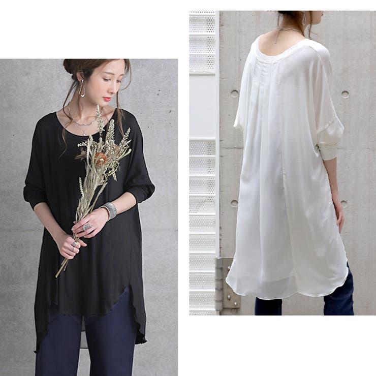 トップス レディース チュニック Uネック Tシャツ シフォン カットソー 七 | HUG.U | 詳細画像17 
