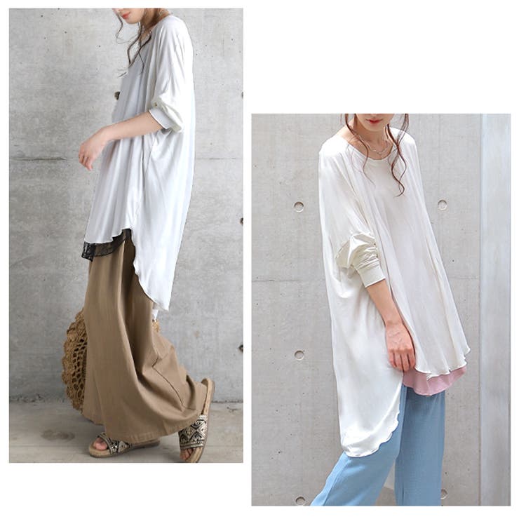 トップス レディース チュニック Uネック Tシャツ シフォン カットソー 七 | HUG.U | 詳細画像21 