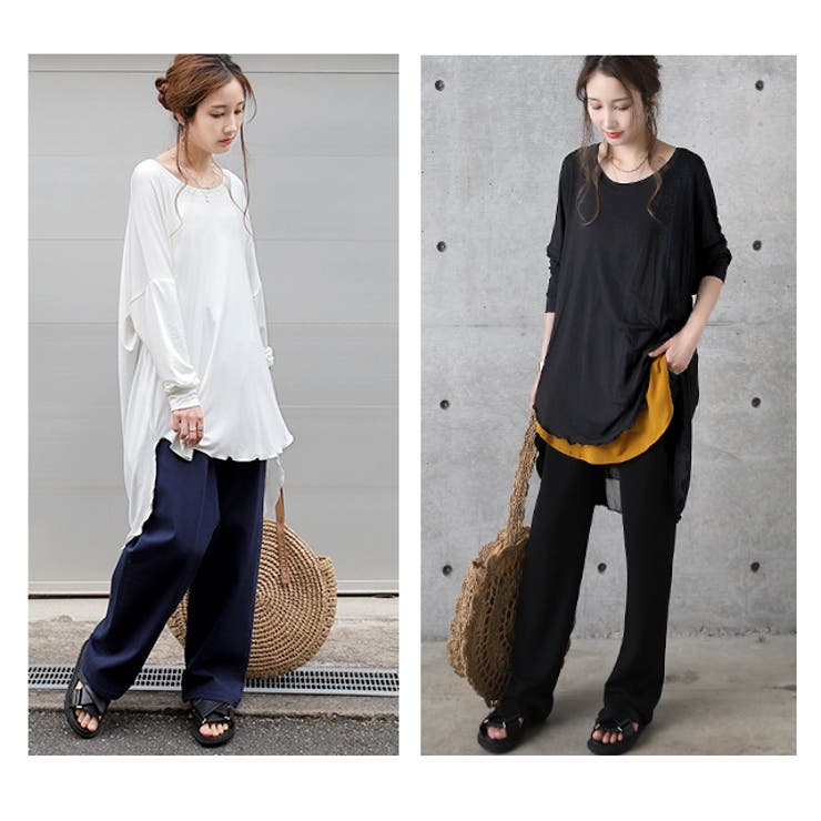 トップス レディース チュニック Uネック Tシャツ シフォン カットソー 七 | HUG.U | 詳細画像6 