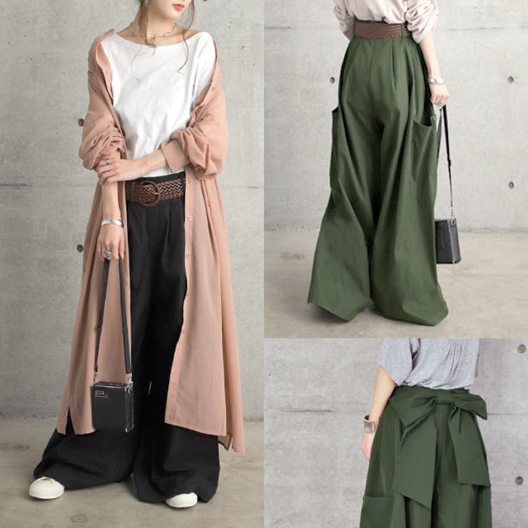 ワイドパンツ レディース ワイド リボン カーゴパンツ バックリボン チノ ベ | HUG.U | 詳細画像12 