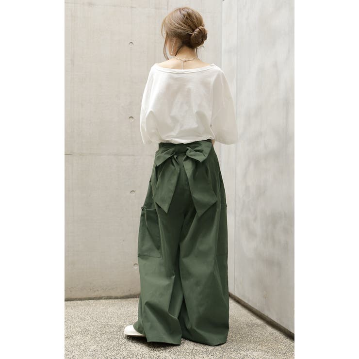 ワイドパンツ レディース ワイド リボン カーゴパンツ バックリボン チノ ベ | HUG.U | 詳細画像3 