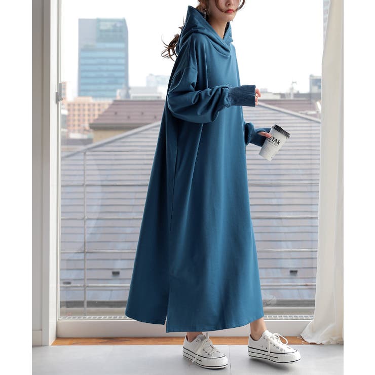 ワンピース レディース  ロングワンピース 長袖 パーカーワンピース ロング | HUG.U | 詳細画像5 