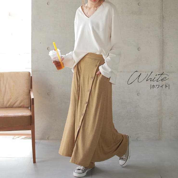 ロンT レディース 長袖 トップス Vネック カットソー 無地ロングTシャツ | HUG.U | 詳細画像18 