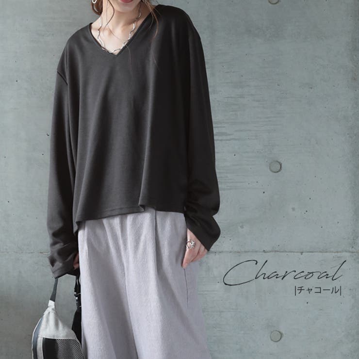 ロンT レディース 長袖 トップス Vネック カットソー 無地ロングTシャツ | HUG.U | 詳細画像23 