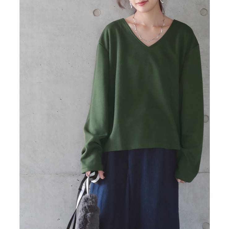 ロンT レディース 長袖 トップス Vネック カットソー 無地ロングTシャツ | HUG.U | 詳細画像5 