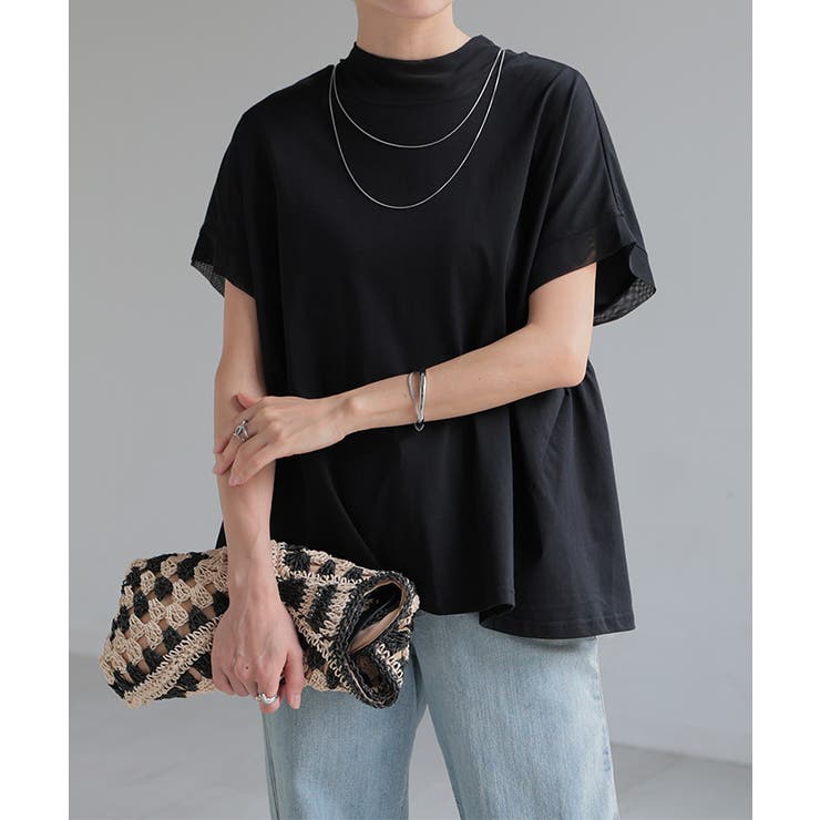 ブラック | Tシャツ ハイネック チュール | HUG.U