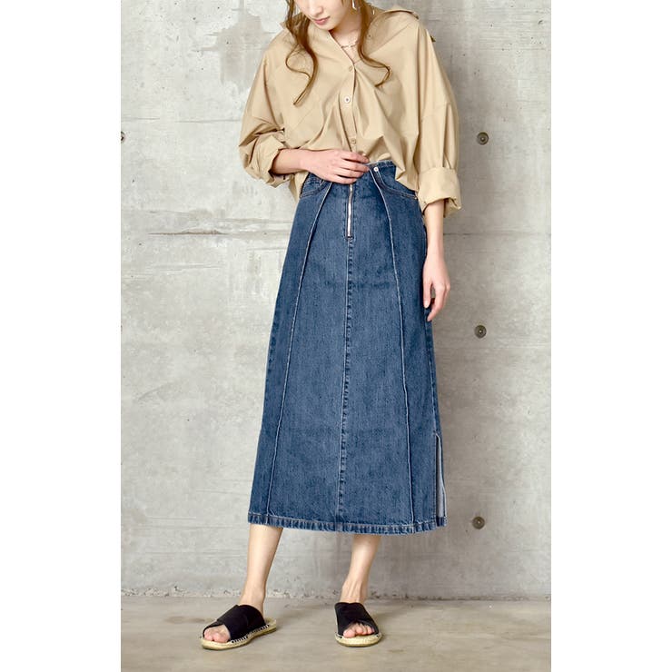 デニムスカート レディース スカート ロングスカート ロング タックスカート | HUG.U | 詳細画像4 