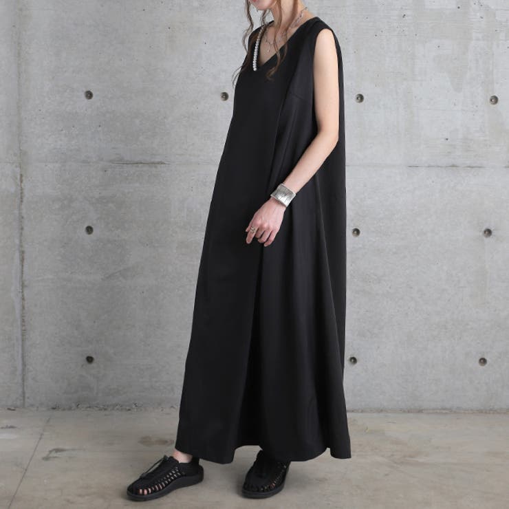 ワンピース ロング 黒 パール ロングワンピース ノースリーブ