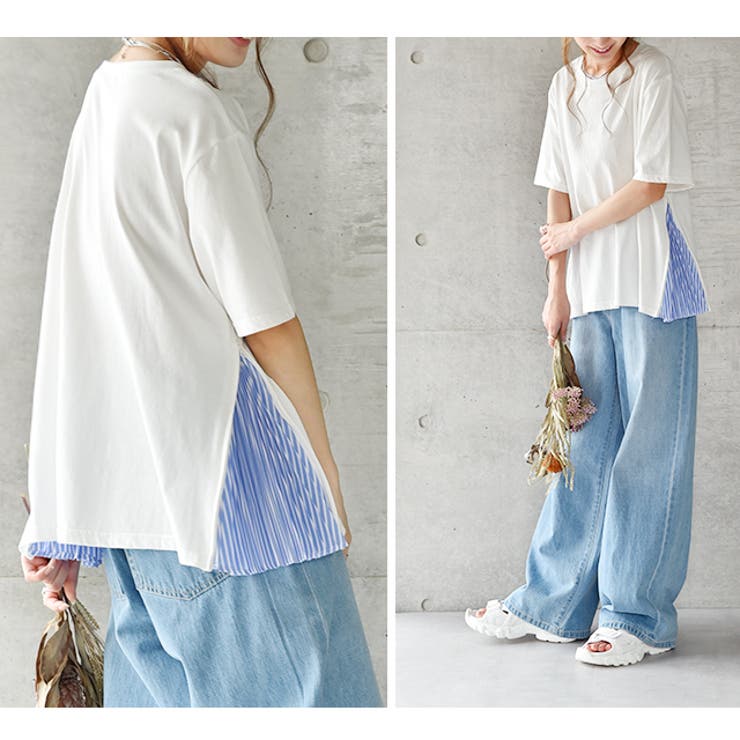 トップス Tシャツ レディース カットソー チュニック 半袖 ストライプ プリ | HUG.U | 詳細画像13 