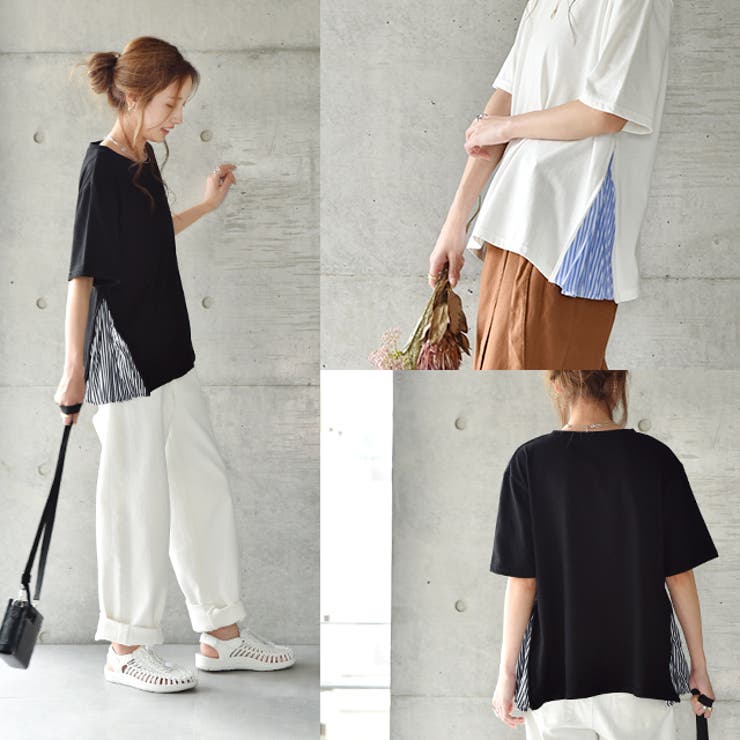 トップス Tシャツ レディース カットソー チュニック 半袖 ストライプ プリ | HUG.U | 詳細画像16 