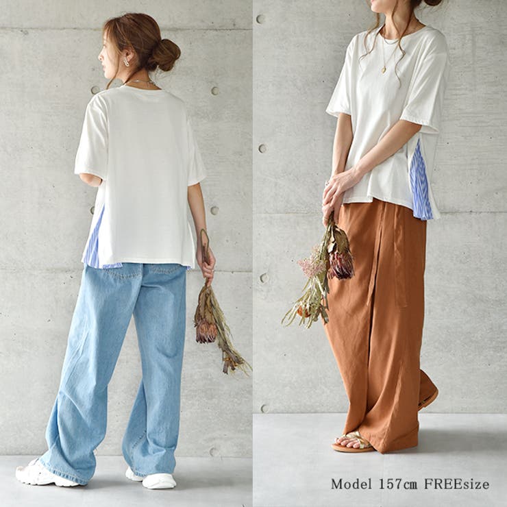 トップス Tシャツ レディース カットソー チュニック 半袖 ストライプ プリ | HUG.U | 詳細画像20 