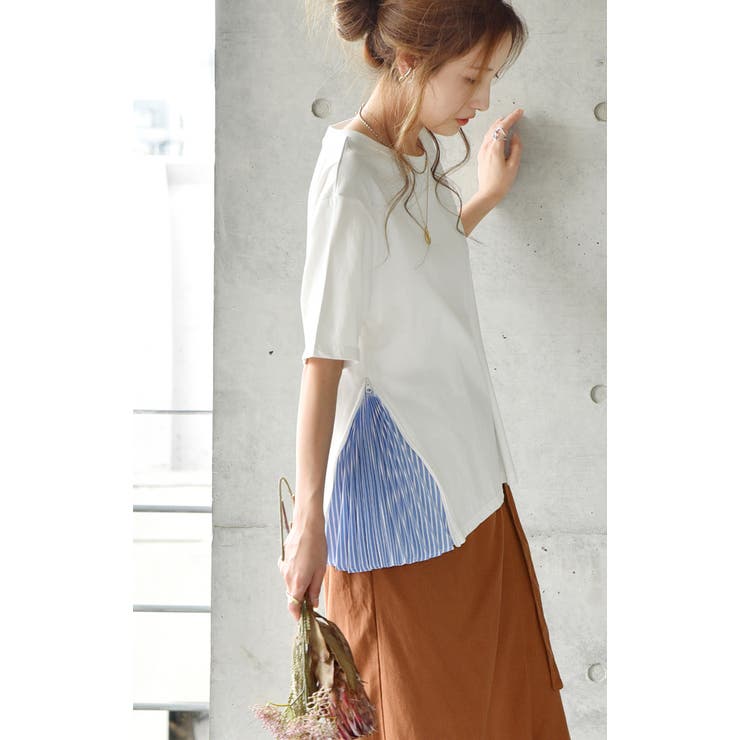 トップス Tシャツ レディース カットソー チュニック 半袖 ストライプ プリ | HUG.U | 詳細画像3 