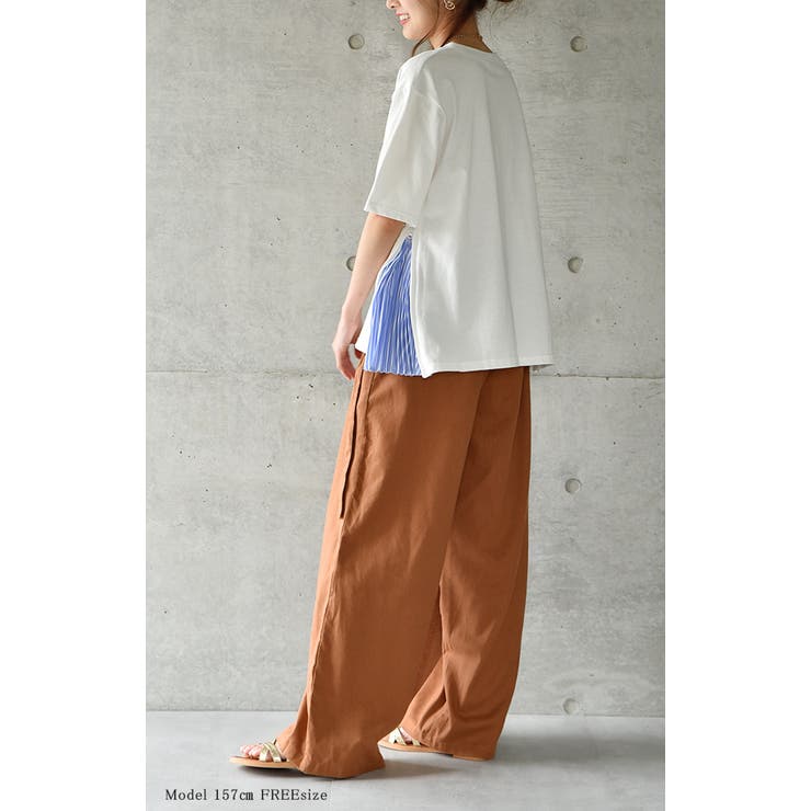 トップス Tシャツ レディース カットソー チュニック 半袖 ストライプ プリ | HUG.U | 詳細画像4 