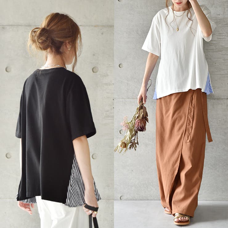 トップス Tシャツ レディース カットソー チュニック 半袖 ストライプ プリ | HUG.U | 詳細画像7 