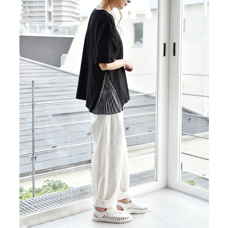 トップス Tシャツ レディース カットソー チュニック 半袖 ストライプ プリ | HUG.U | 詳細画像8 