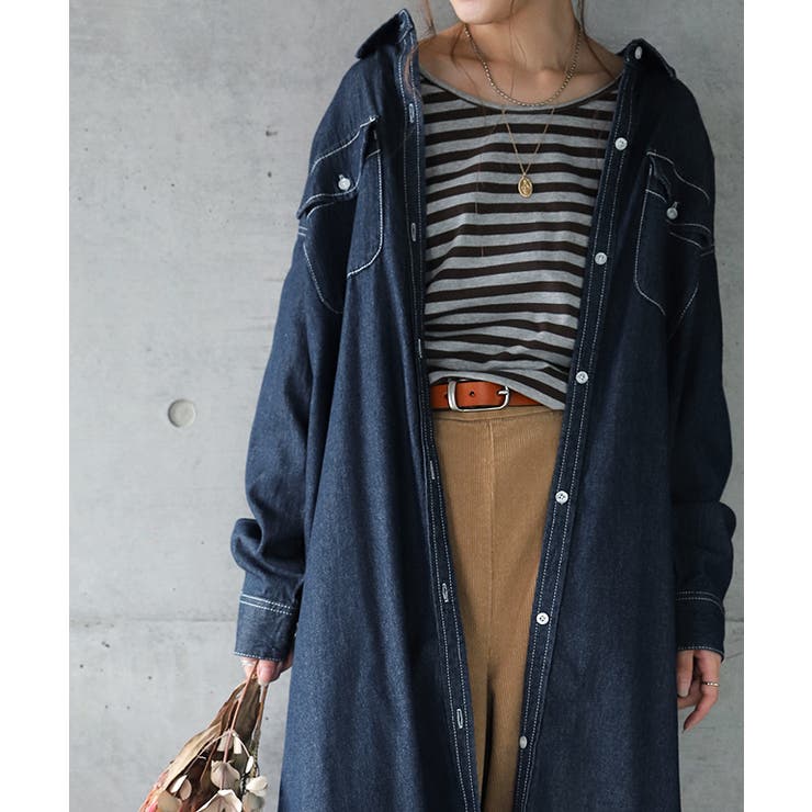 シャツワンピース デニム ロングシャツ デニムシャツワンピ シャツ レディース | HUG.U | 詳細画像12 