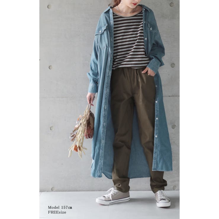 シャツワンピース デニム ロングシャツ デニムシャツワンピ