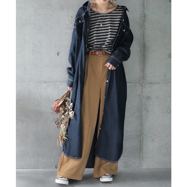 シャツワンピース デニム ロングシャツ デニムシャツワンピ シャツ レディース | HUG.U | 詳細画像5 