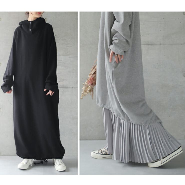 ワンピース 黒 長袖 パーカーワンピース レディース 裏起毛 パーカー ロング | HUG.U | 詳細画像13 