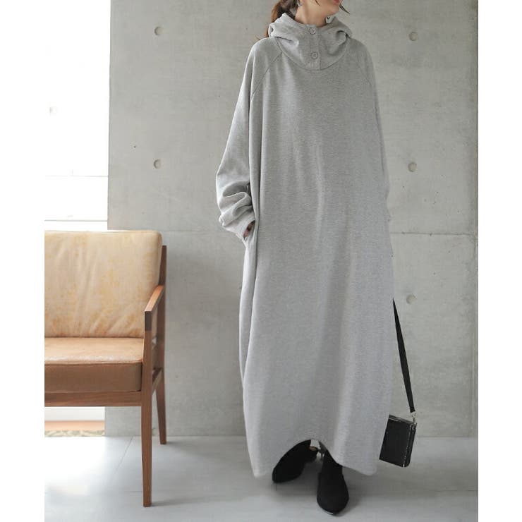 ワンピース 黒 長袖 パーカーワンピース レディース 裏起毛 パーカー ロング | HUG.U | 詳細画像5 