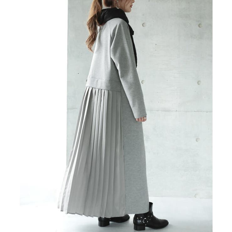 超美品 超希少 プリーツプリーズ ロングワンピース ロゴ グレー系