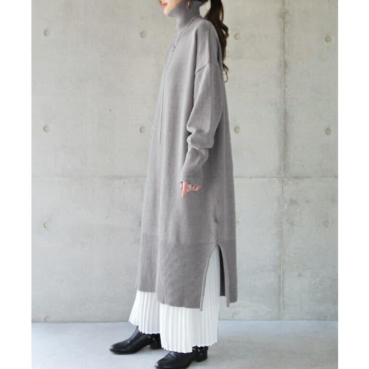 ニットワンピース ロング ニット ワンピース タートルネック レディース 黒 | HUG.U | 詳細画像15 