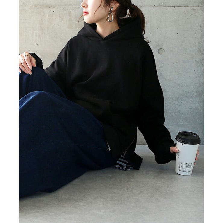 パーカー レディース 裏シャギー トップス トレーナー スウェット サイドジッ | HUG.U | 詳細画像18 