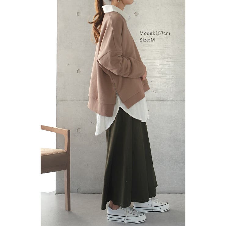 トップス スウェット レディース トレーナー 無地 長袖 レイヤード | HUG.U | 詳細画像17 