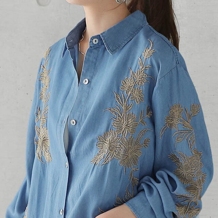 シャツ レディース サステナブル デニムシャツ デニム風 デニム トップス 刺 | HUG.U | 詳細画像11 