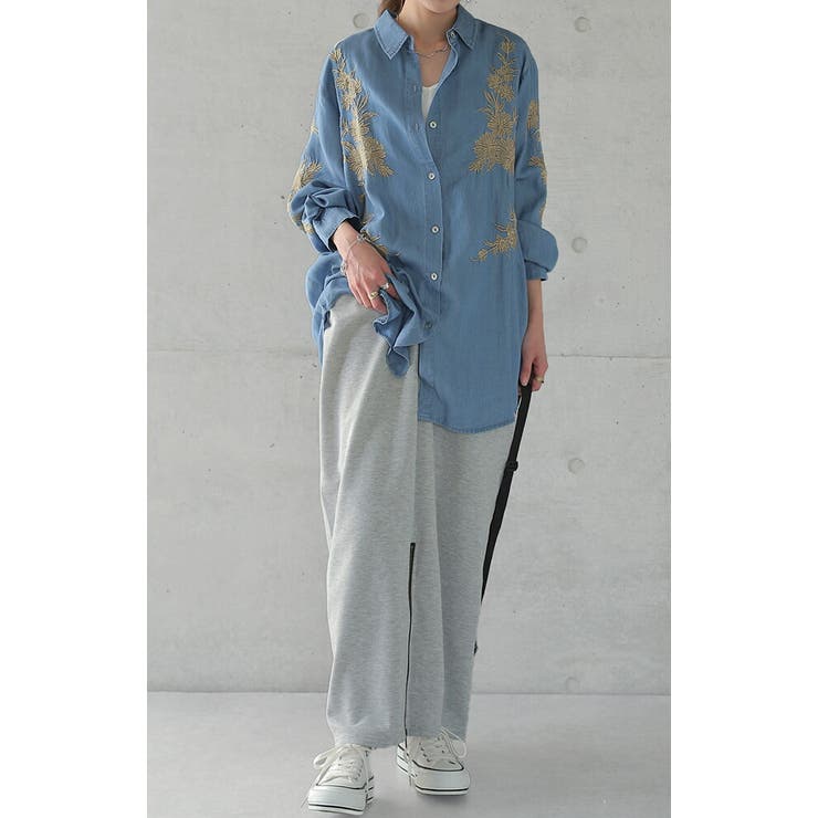 シャツ レディース サステナブル デニムシャツ デニム風 デニム トップス 刺 | HUG.U | 詳細画像19 