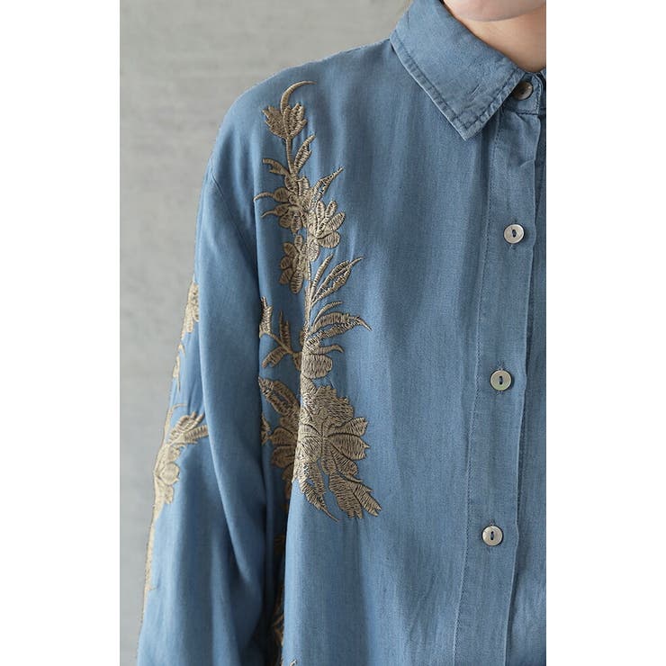 シャツ レディース サステナブル デニムシャツ デニム風 デニム トップス 刺 | HUG.U | 詳細画像2 