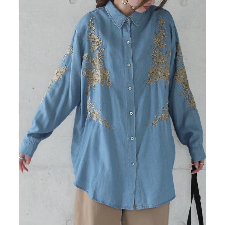 シャツ レディース サステナブル デニムシャツ デニム風 デニム トップス 刺 | HUG.U | 詳細画像20 