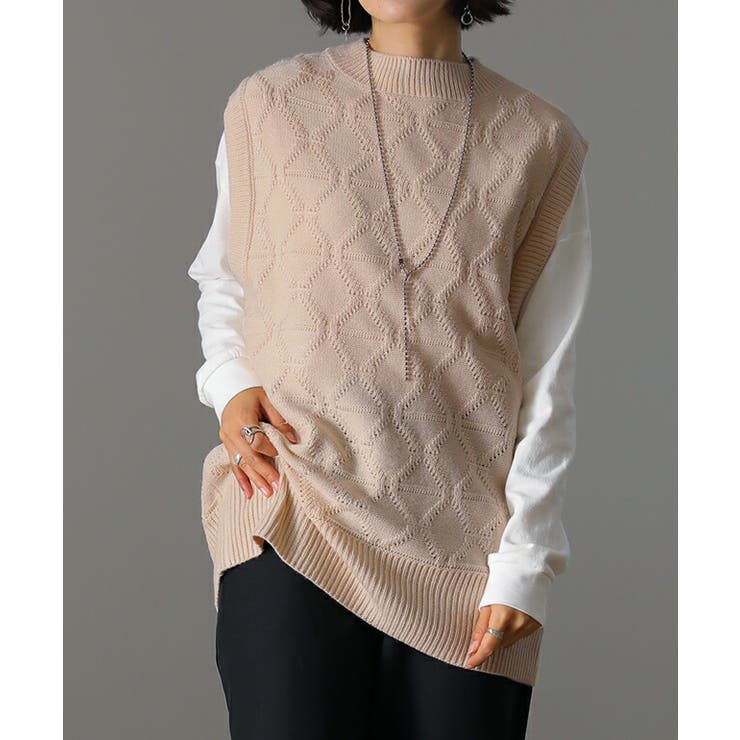 ニットベスト ジャガードニット レディース レイヤード トップス セーター 柄 | HUG.U | 詳細画像5 