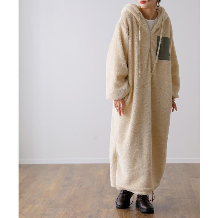 ワンピース ロング 長袖 レディース 着る毛布 ボア ロングワンピース パーカ | HUG.U | 詳細画像18 