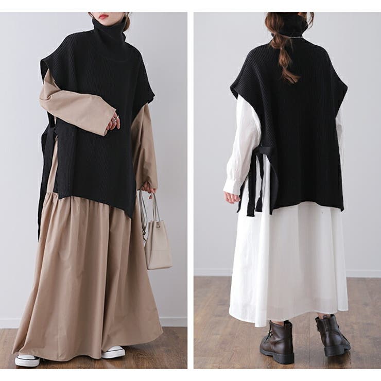 ベスト ニット 綿100% レディース 体型カバー タートル レイヤード トッ | HUG.U | 詳細画像17 