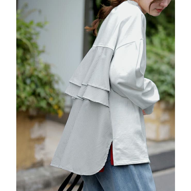 カットソー レディース バックフリル トレーナー 長袖 切り替え スウェット | HUG.U | 詳細画像6 