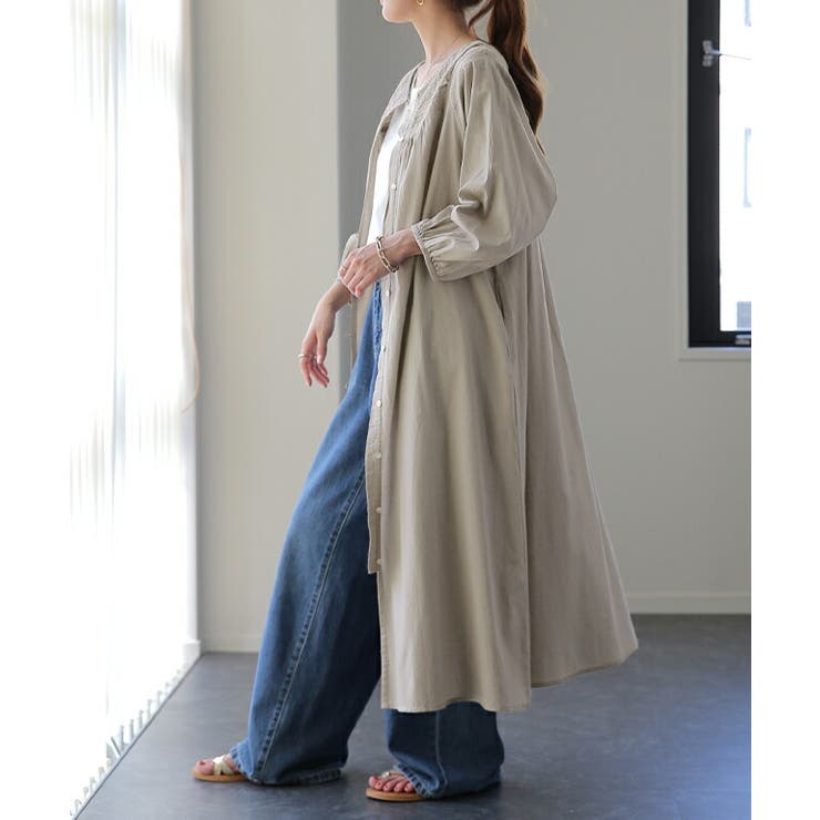 タグあり美品 SWINSWING スウィング コットン シャツ ワンピース 42 SUN VALLEY ノーカラーシャツワンピース 綿オックス ピン